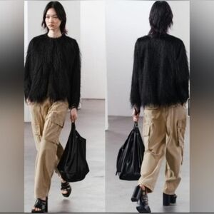 Zara Black Fringed Avant Garde Statement Jacket Size XL